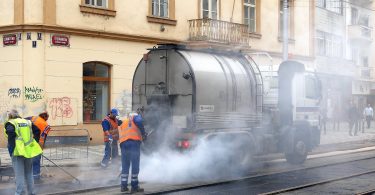 Tram Bauarbeiten in Prag