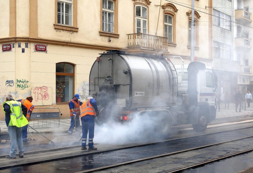 Tram Bauarbeiten in Prag