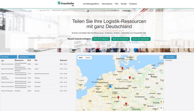 Internet-Pinnwand für Logistikdienste